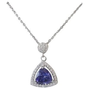 NEW Sapphire cz halo pendant necklace in Sterling Silver